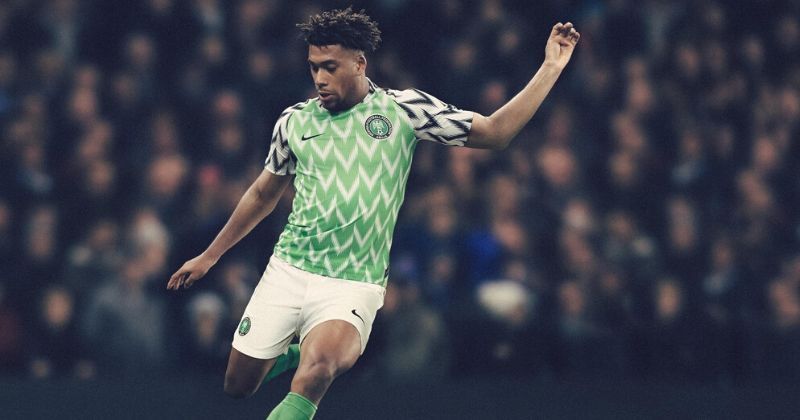alex iwobi wearing the bold 2018 nigeria home kit