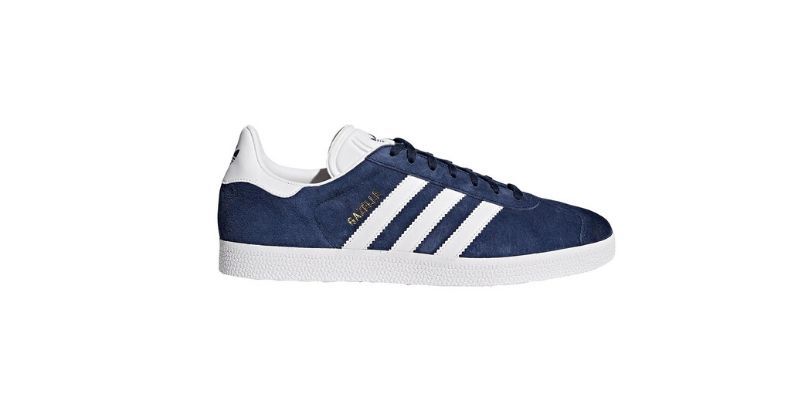 blue adidas gazelle trainers with white three stripes