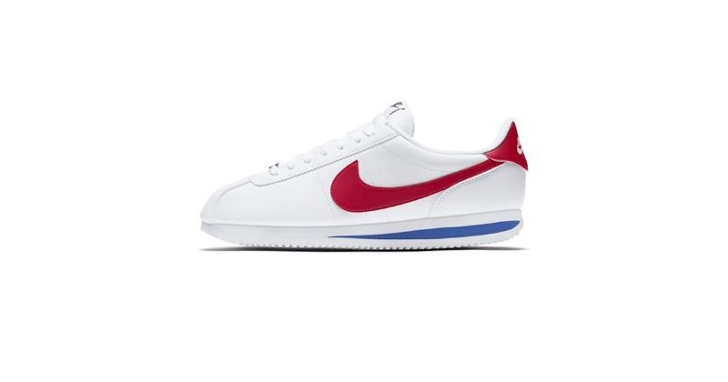 retro nike cortez in white with red swoosh logo