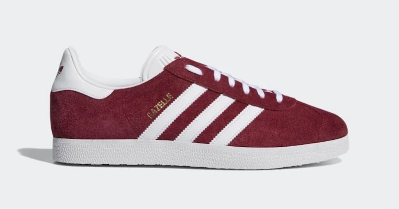 adidas Gazelle in red and white on light grey background