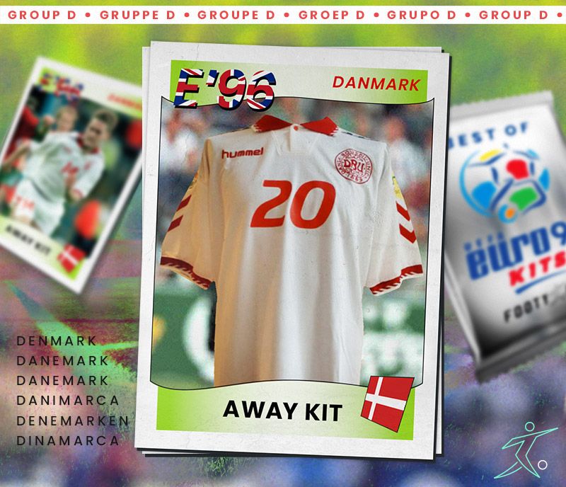 retro denmark euro 96 away shirt shown as a panini sticker