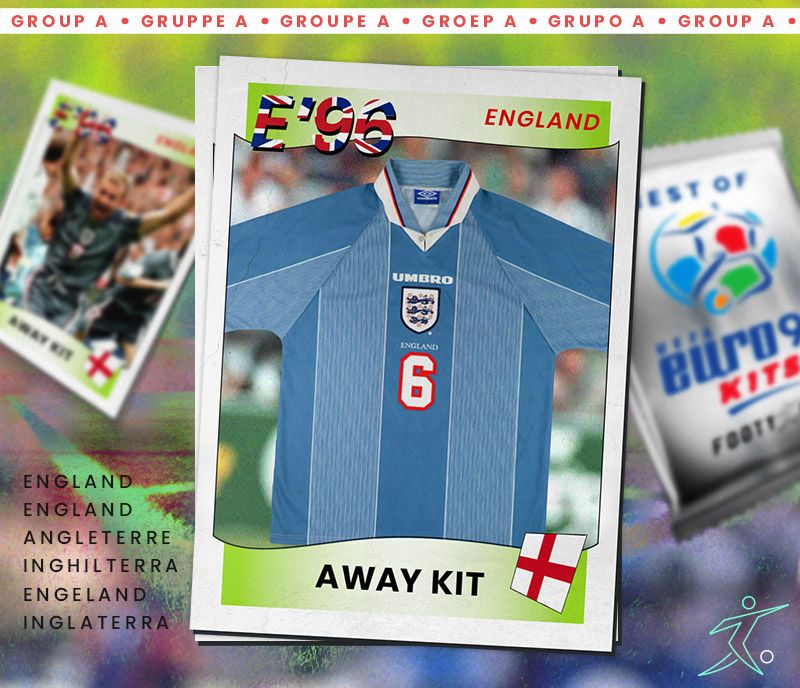 grey euro 96 england away kit in the style of a retro sticker