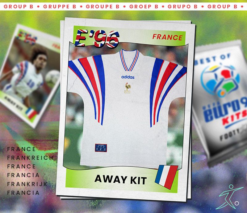 white france euro 96 home shirt with retro panini sticker styling