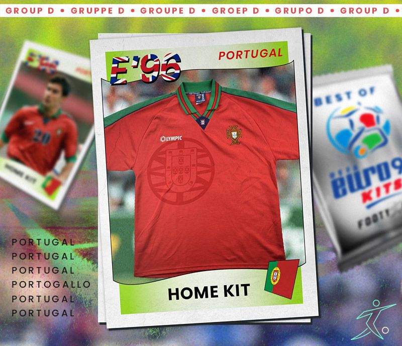 portugal euro 96 home kit in red with large shadow pattern