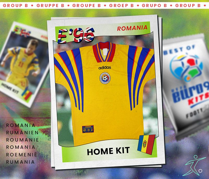 romania euro 96 home kit with a striking yellow colourway and vibrant adidas pattern