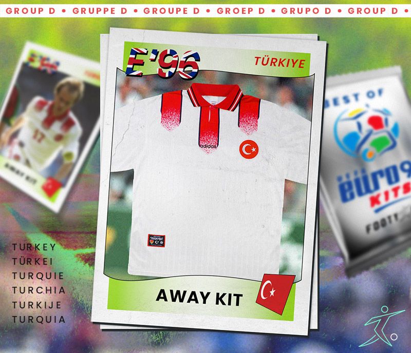 white euro 96 away kit with bold red stripes