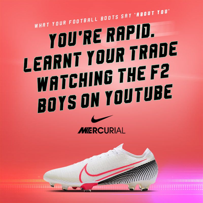 white nike mercurial vapor boots with text that says they're for fast players