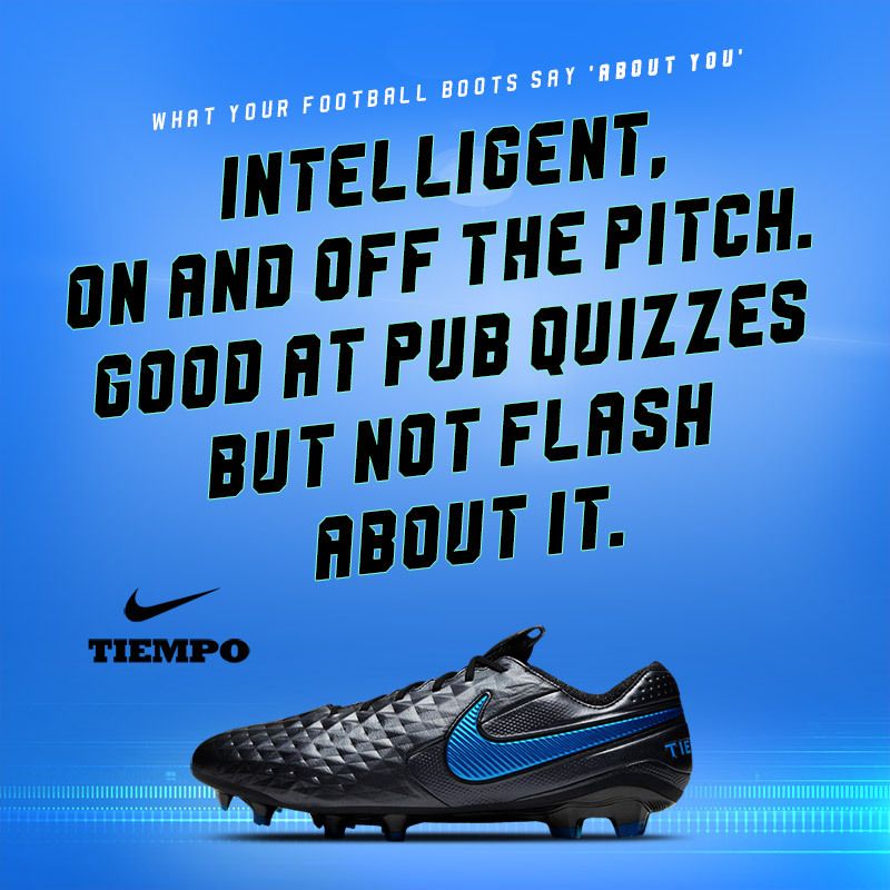 black nike tiempo boots with text stating wearers are intelligent