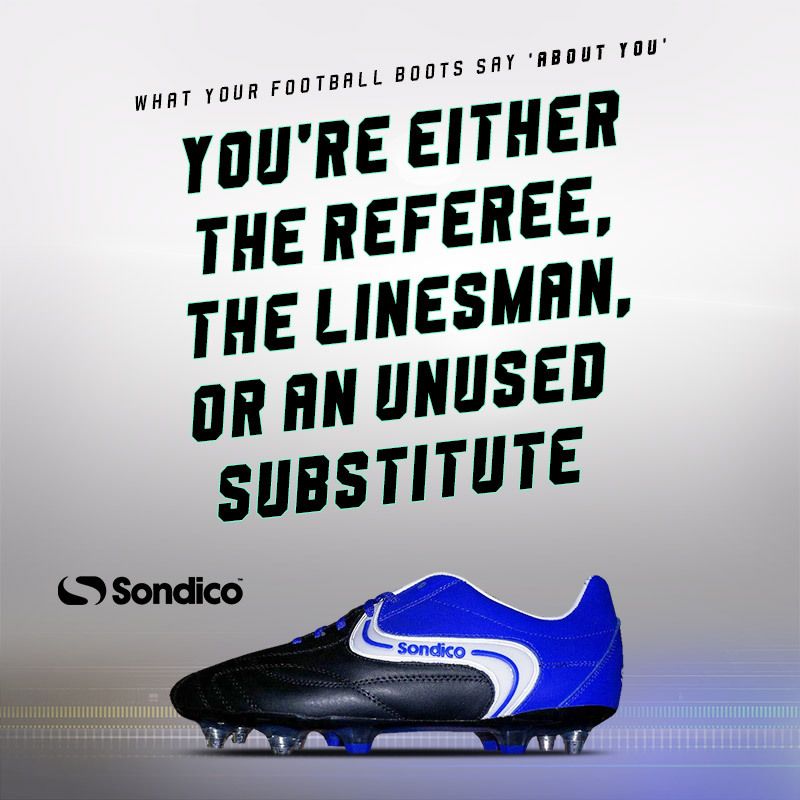 sondico boots with text saying they're only worn by linesmen and referees