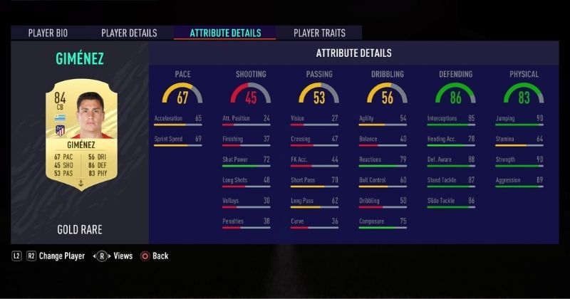 jose gimenez player stats from fifa 21 ultimate team