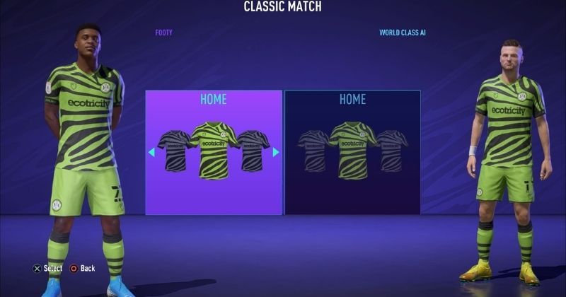 screenshot of forest green rovers home kit from fifa 21