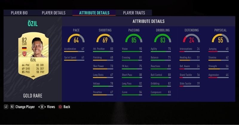 mesut ozil stats for fifa 21