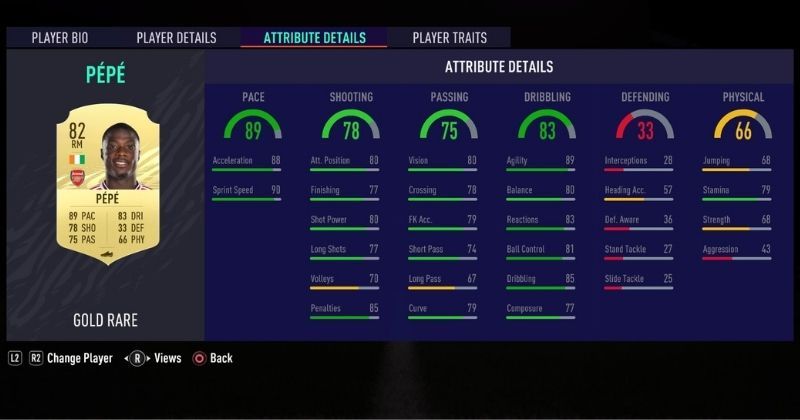nicolas pepe stats for fifa 21