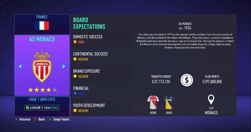 as monaco in fifa 21 career mode