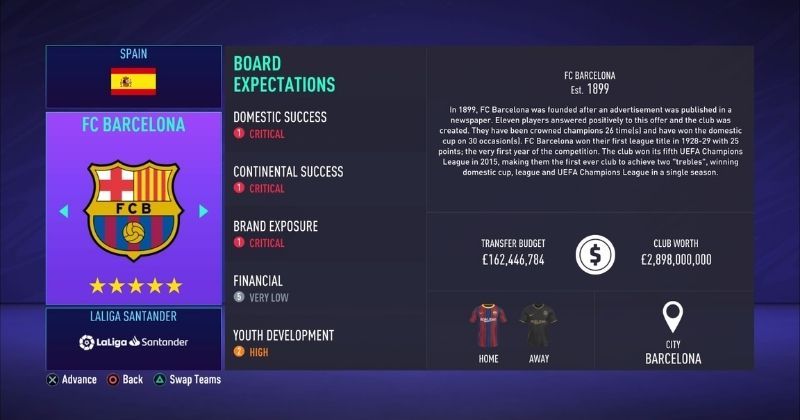 fc barcelona in fifa 21 career mode