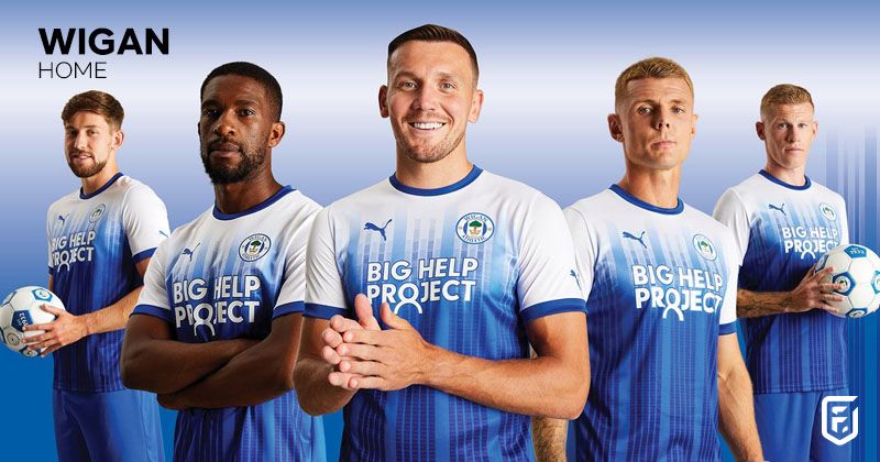wigan athletic 2022-23 home shirt in blue and white