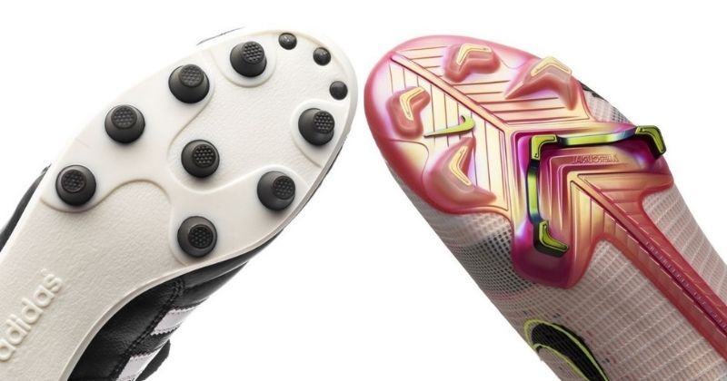 moulded football boots showing studs