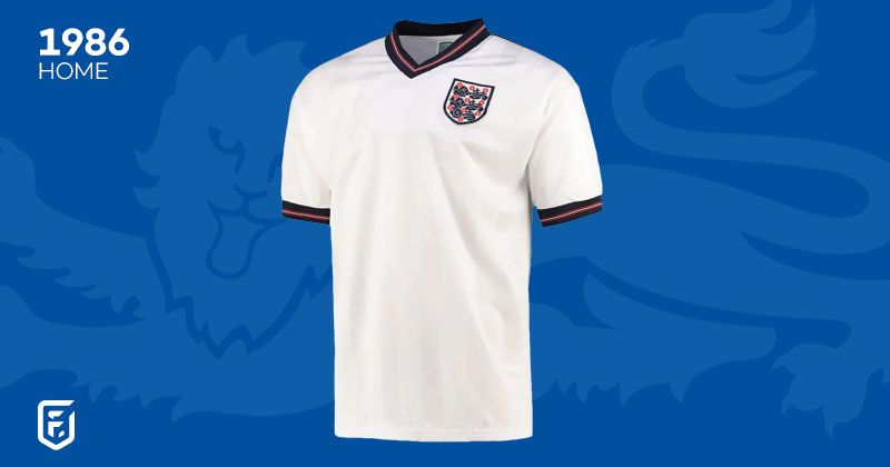 england 1986 home shirt in white with navy cuffs