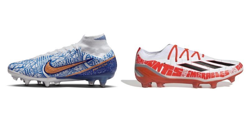 lionel messi adidas x speedflow boot in white and cristiano ronaldo nike mercurial superfly boot in blue