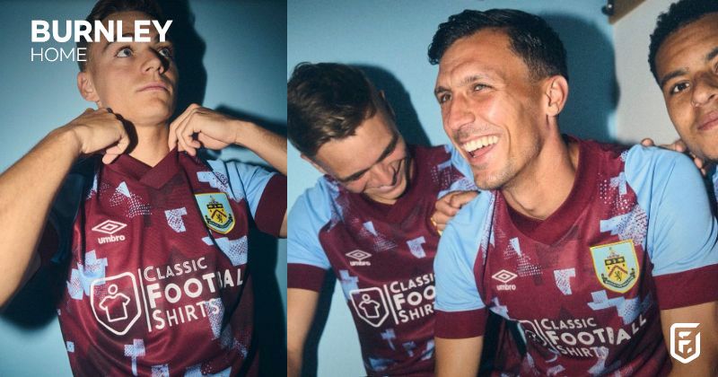 burnley fc home shirt 2022-23 in maroon and blue