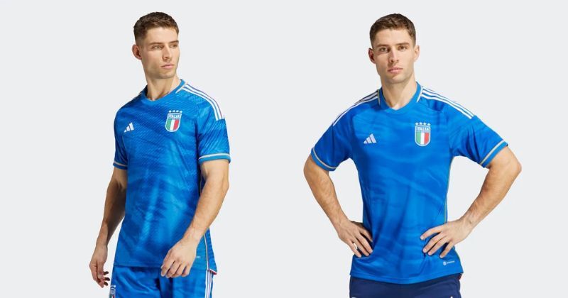 authentic vs replica italy 2023 football shirts showing fit on model