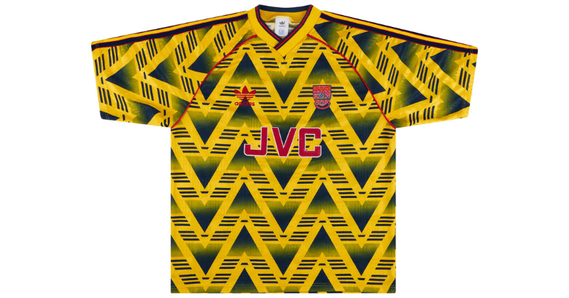 arsenal 1991-93 adidas away shirt in yellow and navy