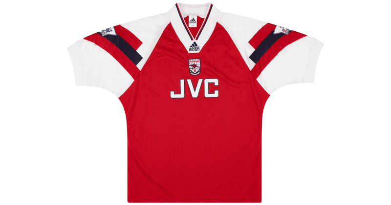 arsenal 1991-93 adidas home shirt in red and white