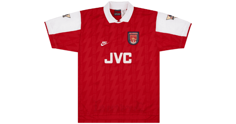 arsenal 1993-95 nike home shirt in red and white