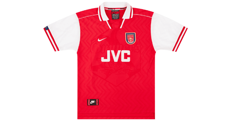 arsenal 1997-98 nike home shirt in red and white