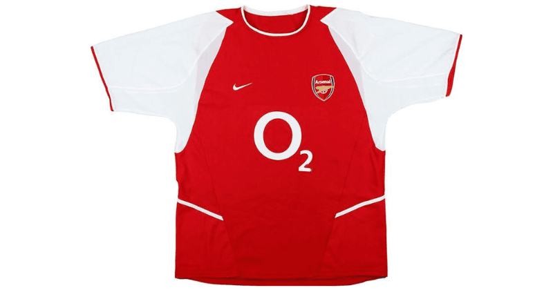 arsenal 2002-04 nike home shirt in red and white