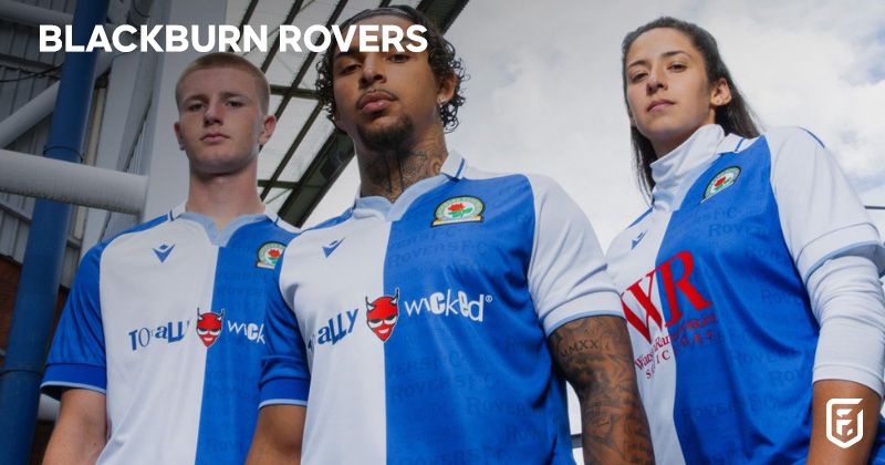 male and female players wearing blackburn rovers 2023-24 home shirt in blue and white