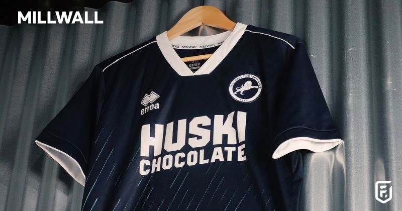 millwall 2023-24 home shirt in blue on a hanger