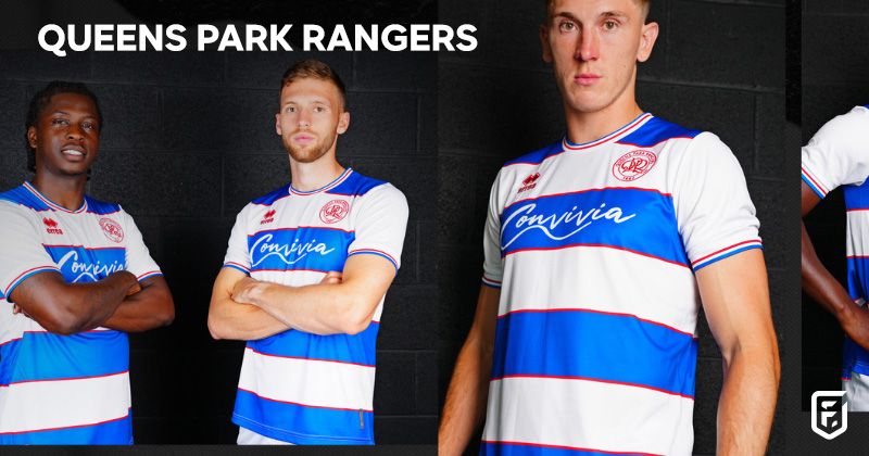 players wearing queens park rangers 2023-24 home shirt in blue and white stripes