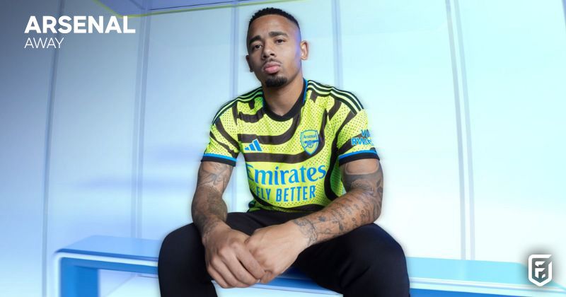 arsenal 2023-24 away shirt in neon yellow with black pattern