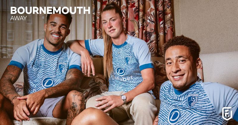 bournemouth 2023-24 away shirt in blue and white