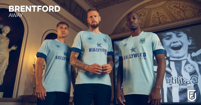 brentford 2022-24 away shirt in teal green with navy trims