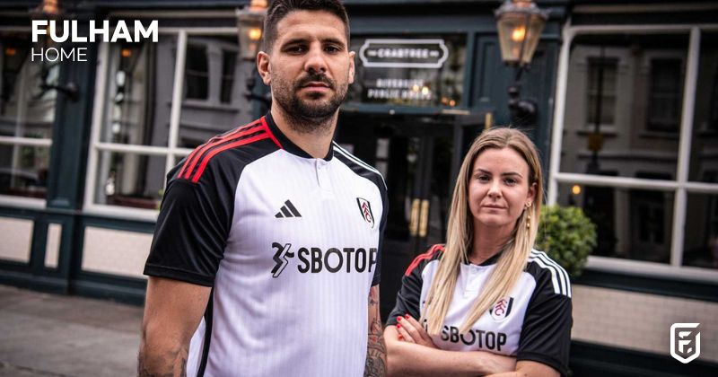 fulham 2023-24 home shirt in black and white with red stripes