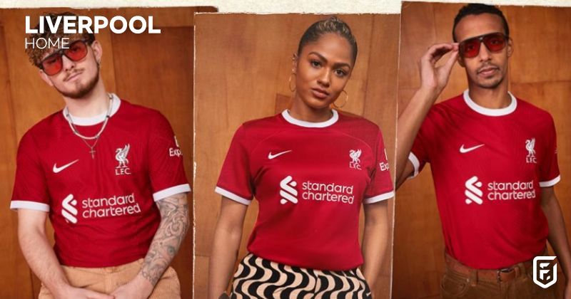 liverpool 2023-24 home shirt in red with white trims