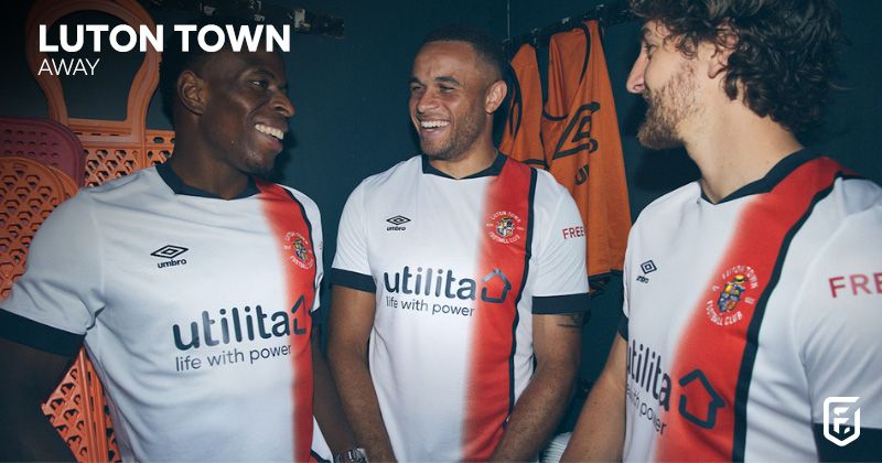 players wearing luton town 2023-24 away shirt in white and orange