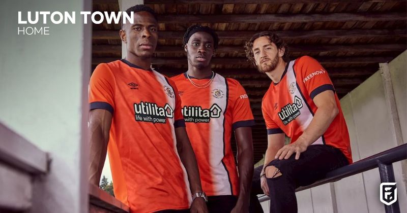luton town 2023-24 home shirt in orange and blue