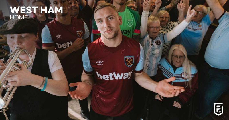 jarrod bowen wearing west ham united 2023-24 home kit in claret and blue